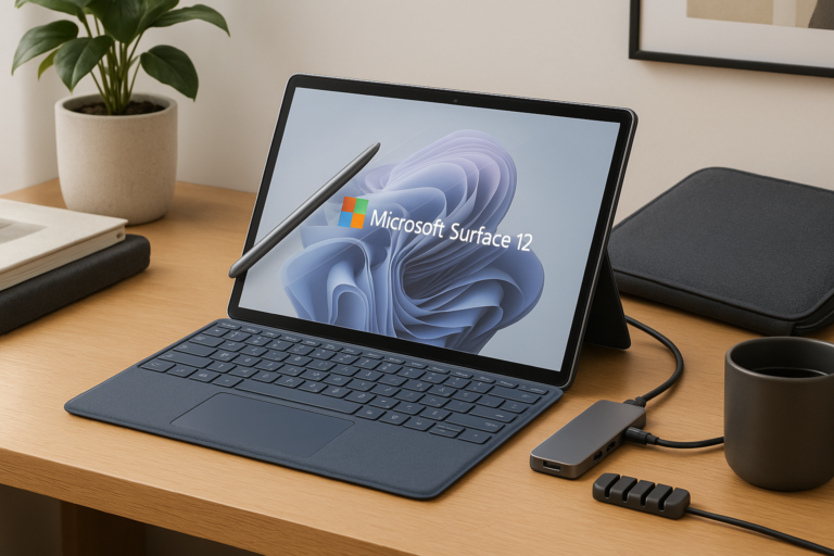Upgraded Microsoft Surface 12 Desk Setup with Essential Accessories